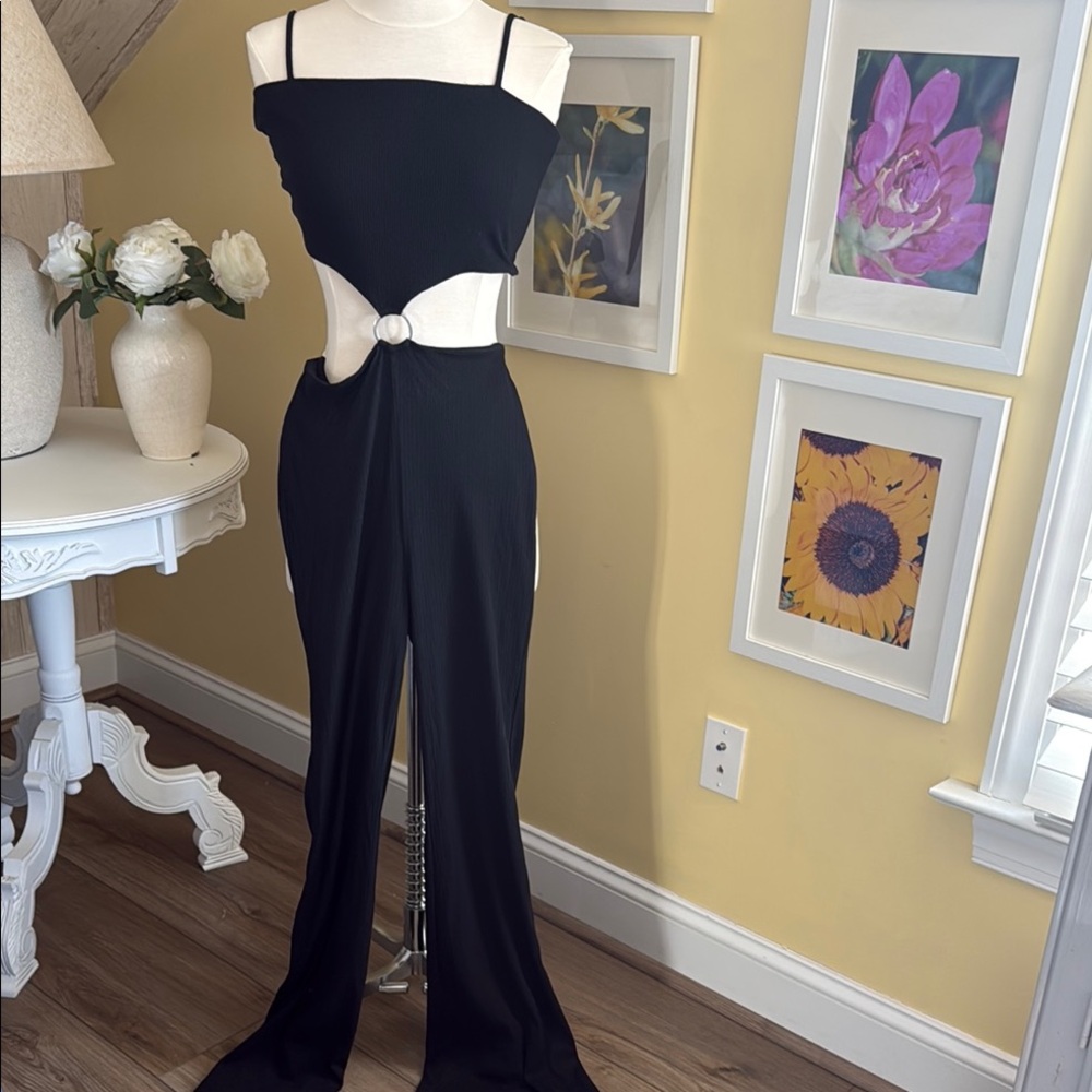 Black Cutout Jumpsuit with Ring Detail